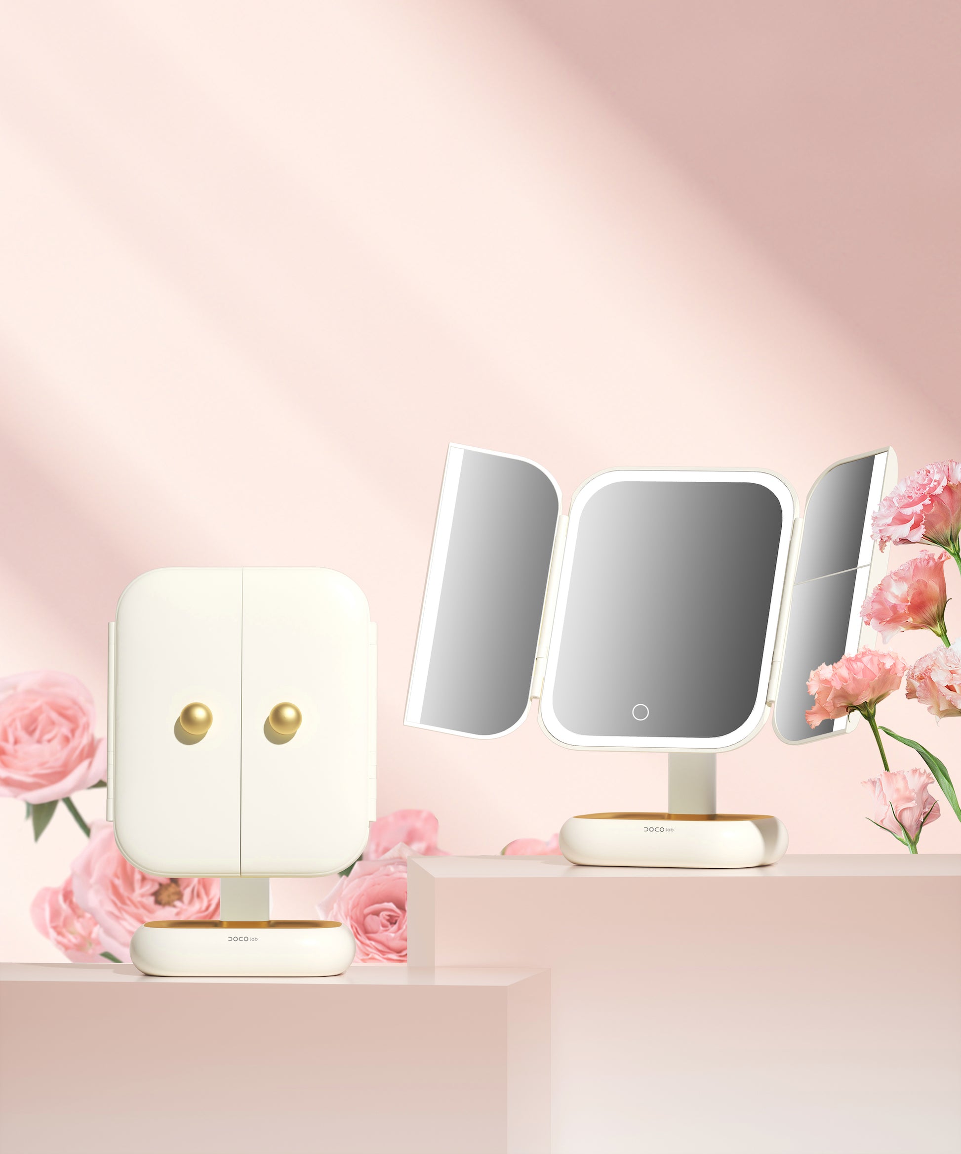 DOCO LAB Battery capacity: 2500mAh, middle mirror lamp bead three-color temperature, one-button touch control, long press stepless dimming, with a 2x mirror, a 5x mirror,